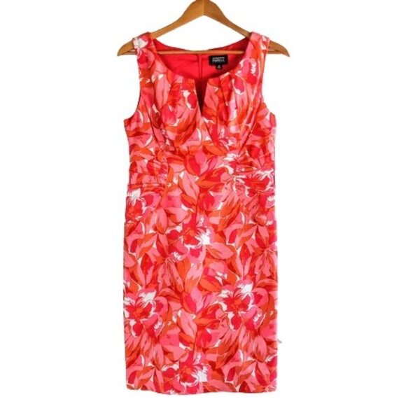 Adrianna Papell Petite Orange Pink Floral Cotton Sleeveless Dress NWT - Picture 1 of 6